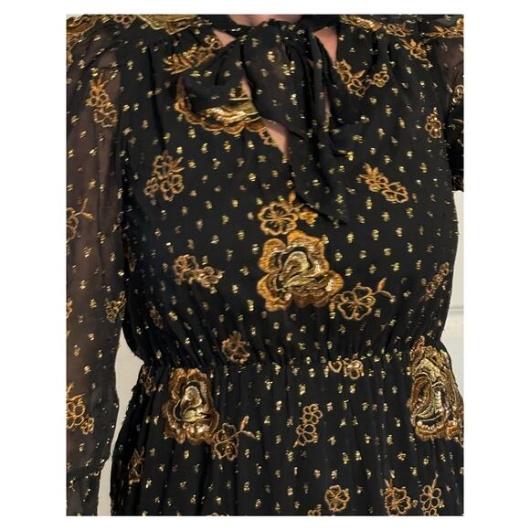 Express Black Gold Embroidered Midi Dress NWT Small Witchy Eventwear - Picture 6 of 16